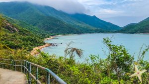 Man Cheung Po-babys first hike 2018- paved hiking path on coast