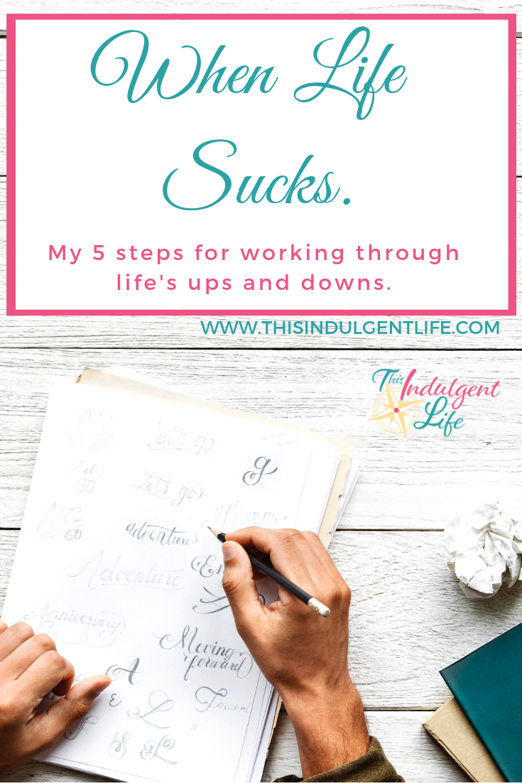 When Life Sucks: My 5 Steps to Working Through Life's Ups and Downs | This Indulgent Life | Sometimes life just throws you through the ringer, and this past year and a half was that way for me and I got tired of feeling defeated. So here are the 5 steps I use now to help me work through these hardships and overcome them instead of being knocked down. | #lifelessonsforwomen #overcoming #hardships #roughyear #depression #anxiety #whenthingsgowrong #momlife #parenting #stepstoovercome 