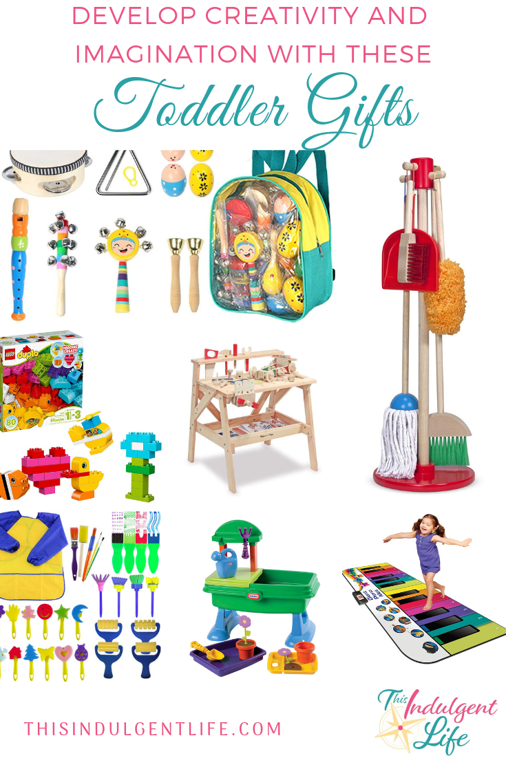 Develop Creativity and Imagination with these Toddler Gifts | This Indulgent Life | When looking for the perfect gift for your toddler check out these 10+ must-have gifts to develop creativity and imagination. | #giftsforboys #giftsforgirls #artgifts #buildinggifts #musicgifts #toddlerbirthdaygifts #toddlergifts #bestgiftsforkids #learningtoys #educationaltoys #educationalgifts #inspirecreativity #inspireimagination #developingcreativity #developimagination #playbasedlearning